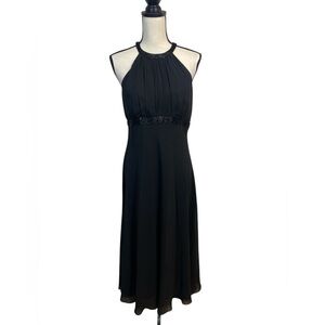 Jones New York Vintage Y2K Bias Cut Beaded Black Halter Dress Size 8 Semi-Formal